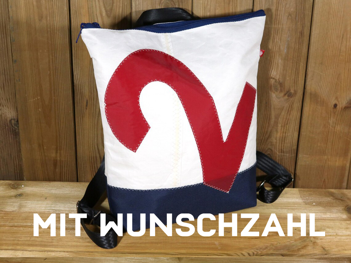 Personalisierbarer Rucksack klein aus gebrauchtem Segel/Persenning